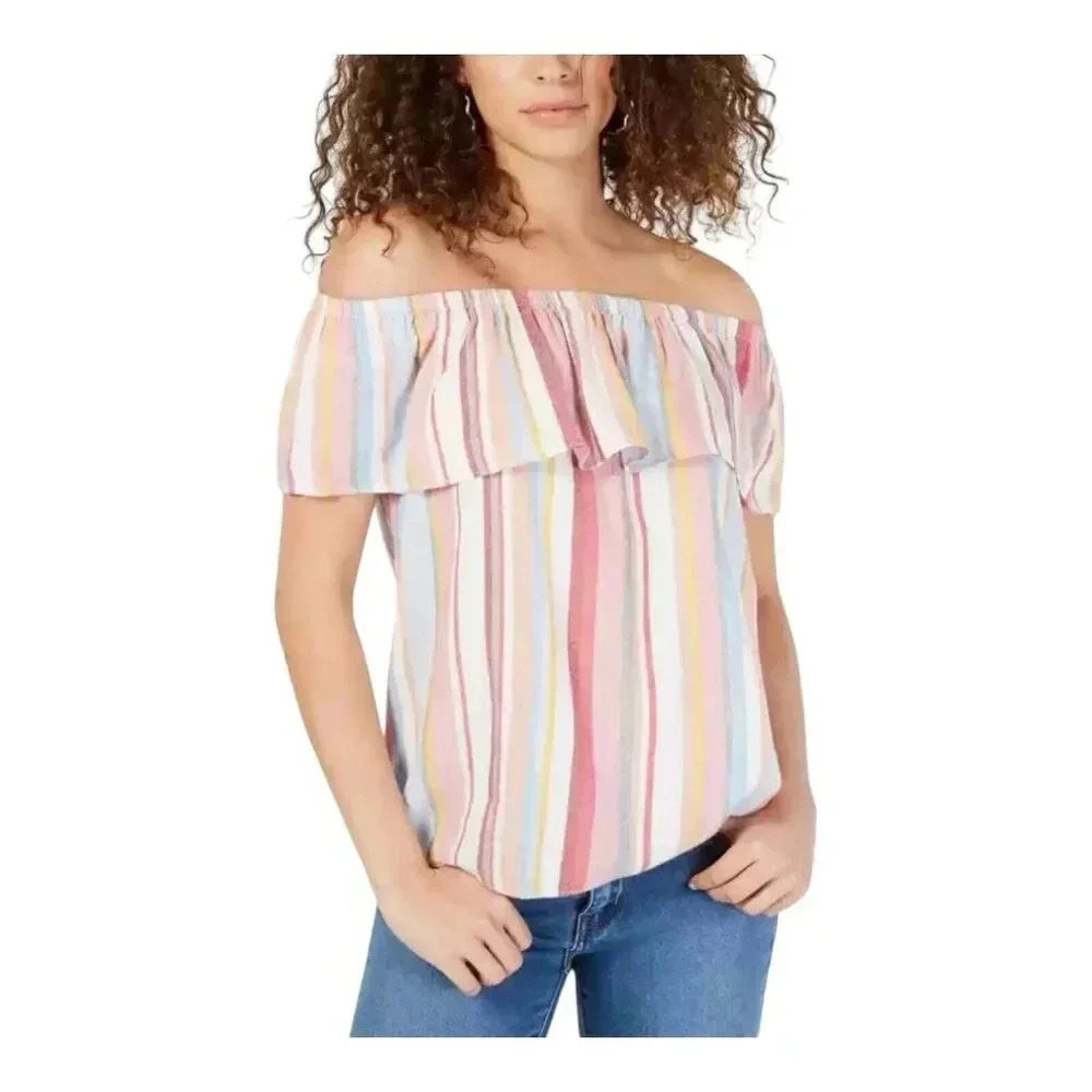 Allison Joy Evereve Striped Linen Top Size Small